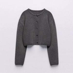 SOLD Zara Cropped Knit Cardigan Jacket Gray Size S